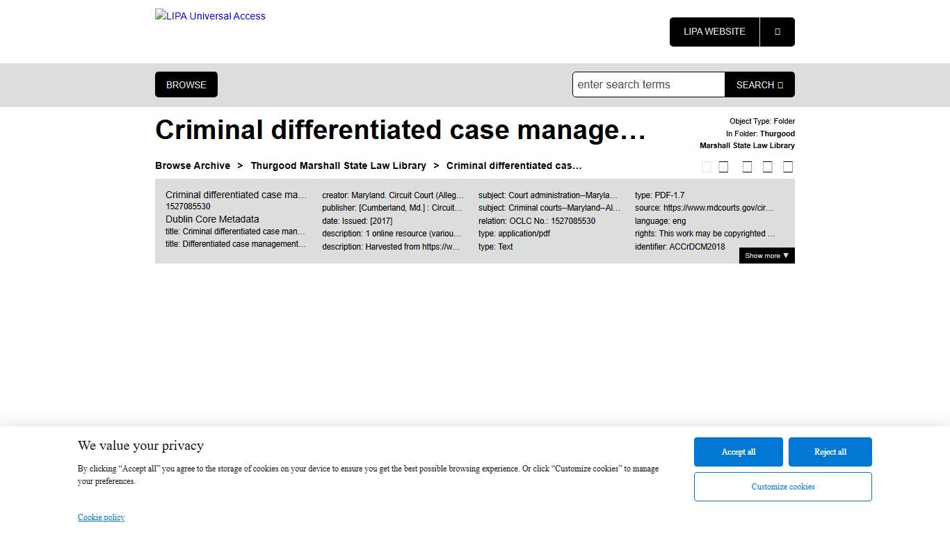 Criminal differentiated case management (DCM) plan LIPA Universal Access