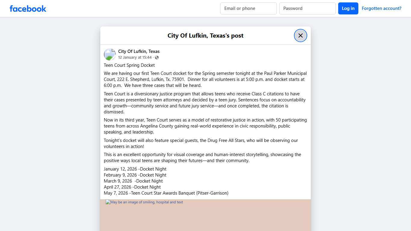 Teen Court Spring Docket We are... - City Of Lufkin, Texas Facebook