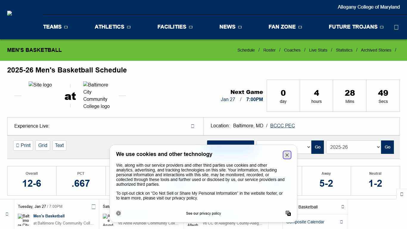 2025-26 Men's Basketball Schedule - Allegany College of Maryland